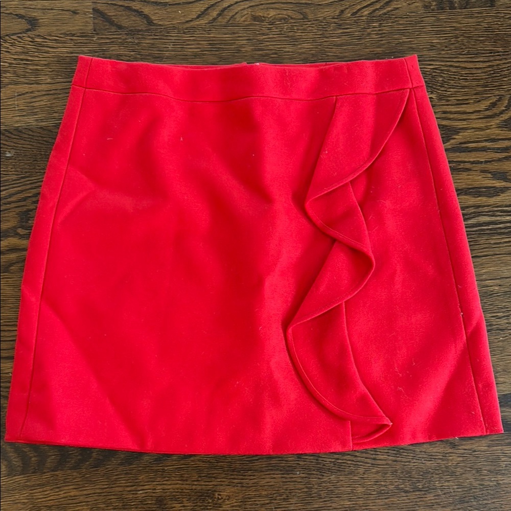 J. Crew Red Mini Pencil Skirt with Ruffled Detail for Night Out